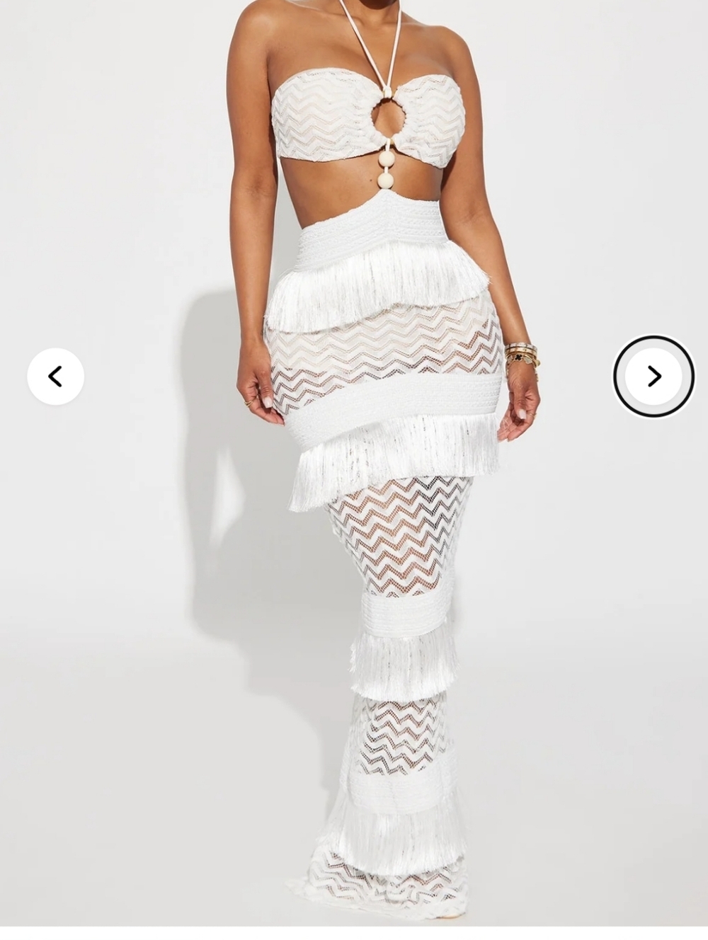 Fashion Nova Coastal Dream White Fringe Lace Crotchet Maxi Dress Xsmall NWT